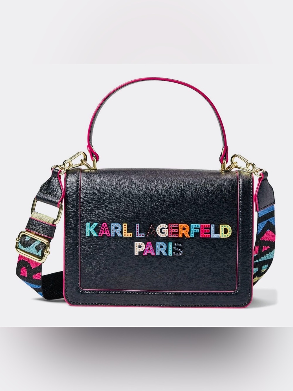 New Black Karl Lagerfeld Paris Legacy Simone Crossbody Stud Handheld Bag